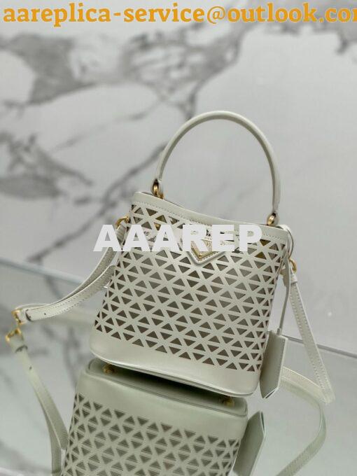 Replica Prada Panier leather mini-bag with cut-out motif 1BA217 White 3
