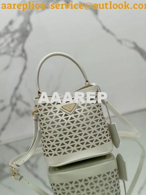 Replica Prada Panier leather mini-bag with cut-out motif 1BA217 White 4
