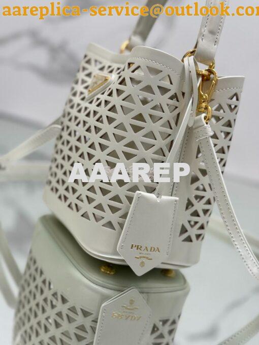 Replica Prada Panier leather mini-bag with cut-out motif 1BA217 White 5