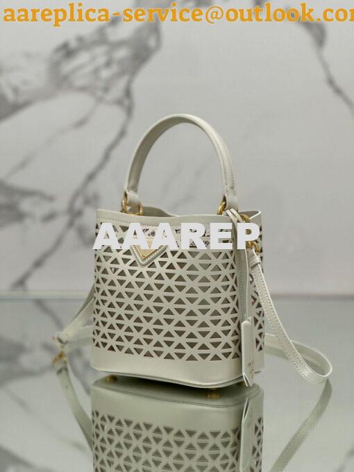 Replica Prada Panier leather mini-bag with cut-out motif 1BA217 White 6