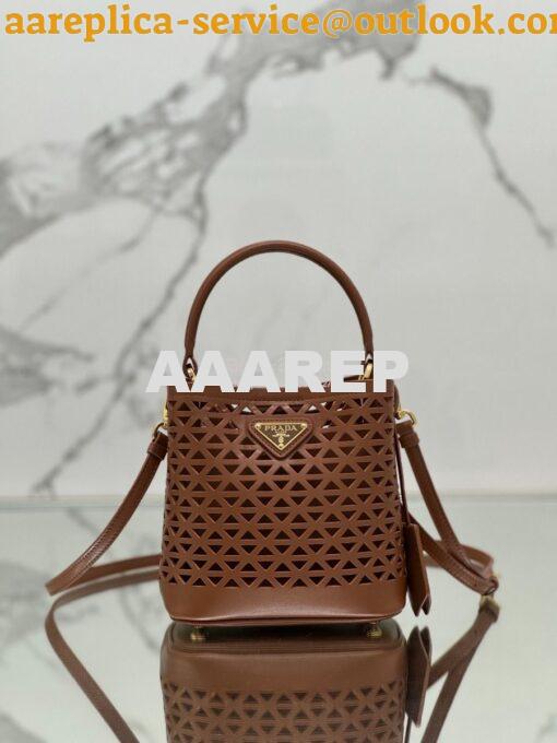 Replica Prada Panier leather mini-bag with cut-out motif 1BA217 Caramel 3