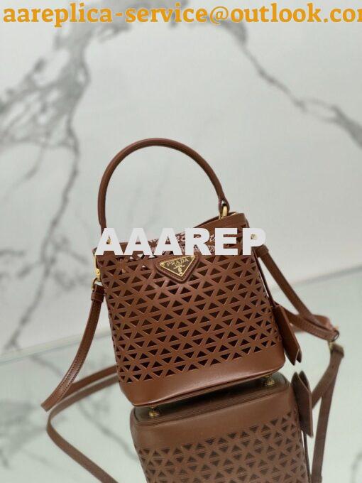 Replica Prada Panier leather mini-bag with cut-out motif 1BA217 Caramel 4