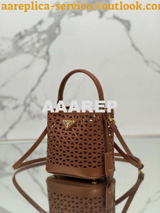 Replica Prada Panier leather mini-bag with cut-out motif 1BA217 Caramel 5