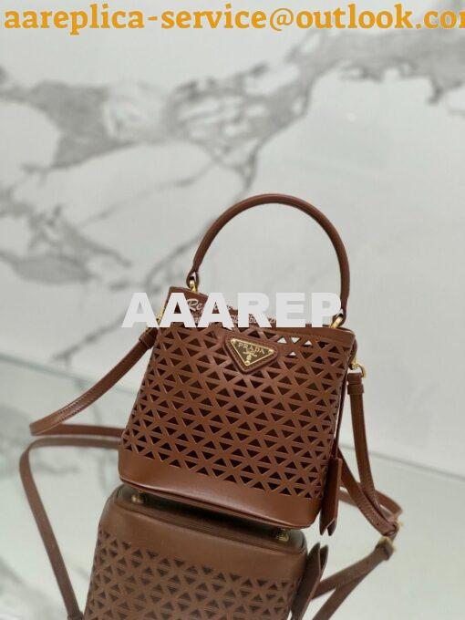 Replica Prada Panier leather mini-bag with cut-out motif 1BA217 Caramel 6