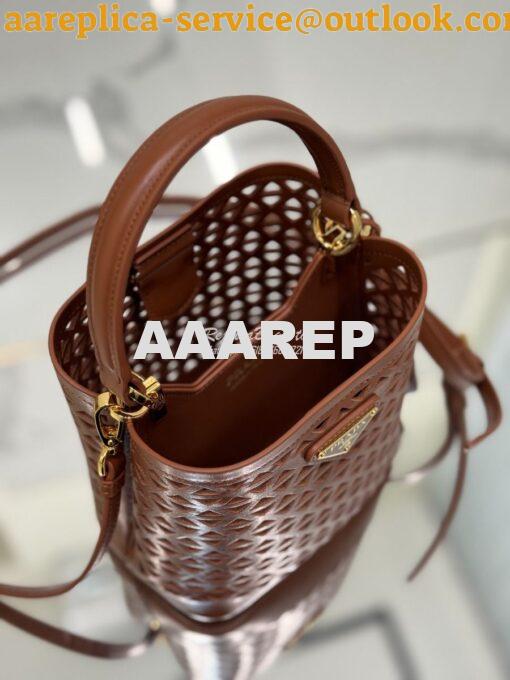 Replica Prada Panier leather mini-bag with cut-out motif 1BA217 Caramel 11