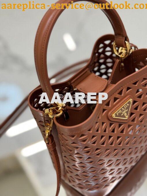 Replica Prada Panier leather mini-bag with cut-out motif 1BA217 Caramel 12