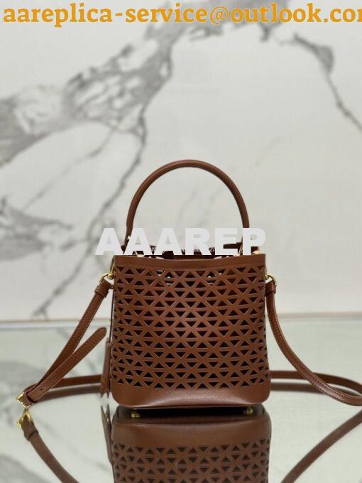 Replica Prada Panier leather mini-bag with cut-out motif 1BA217 Caramel 13