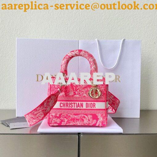 Replica Dior Medium Lady D-Lite Bag Fluorescent Pink Toile de Jouy Rev