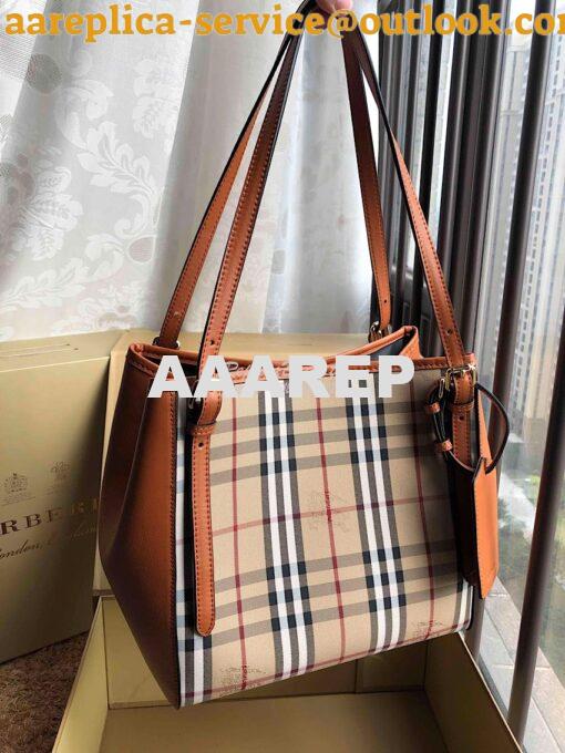 Replica Burberry Small Canter in Horseferry Check Tote Bag with Leathe 2