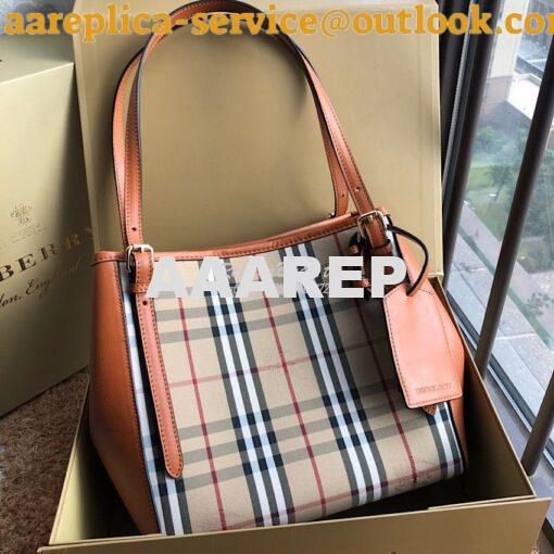 Replica Burberry Small Canter in Horseferry Check Tote Bag with Leathe 3