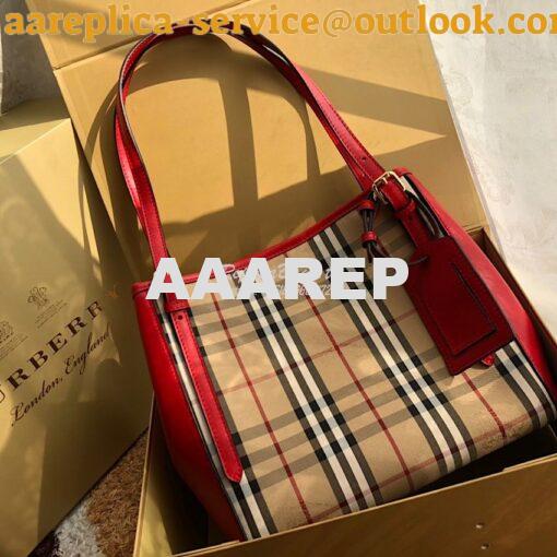 Replica Burberry Small Canter in Horseferry Check Tote Bag with Leathe 2