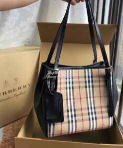 Replica Burberry Small Canter in Horseferry Check Tote Bag with Leathe