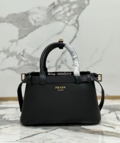 Replica Prada Buckle small leather handbag with double belt 1BA418 Bla