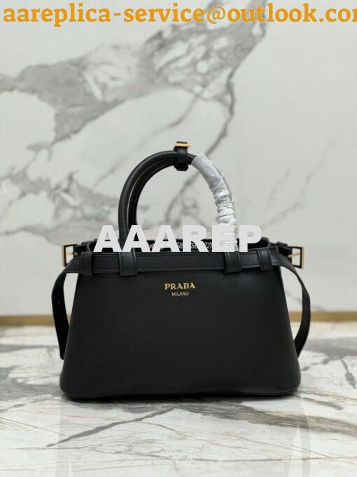 Replica Prada Buckle small leather handbag with double belt 1BA418 Bla