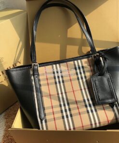 Replica Burberry Small Canter in Horseferry Check Tote Bag with Leathe 2