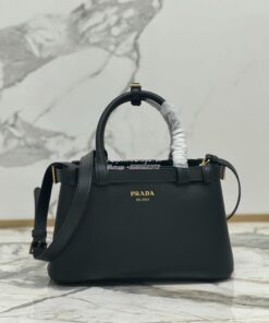 Replica Prada Buckle small leather handbag with double belt 1BA418 Bla 2
