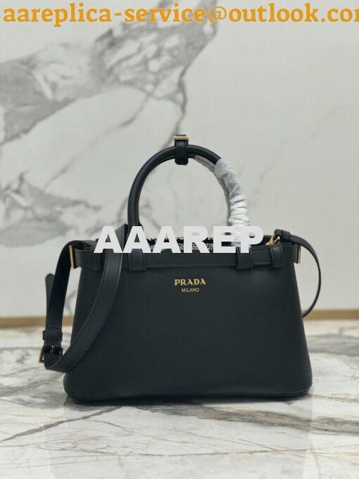 Replica Prada Buckle small leather handbag with double belt 1BA418 Bla 2