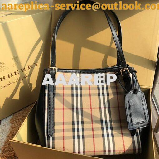 Replica Burberry Small Canter in Horseferry Check Tote Bag with Leathe 3