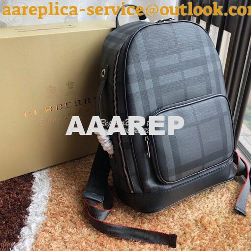 Replica Burberry London Check and Leather Backpack Charcoal/black 2