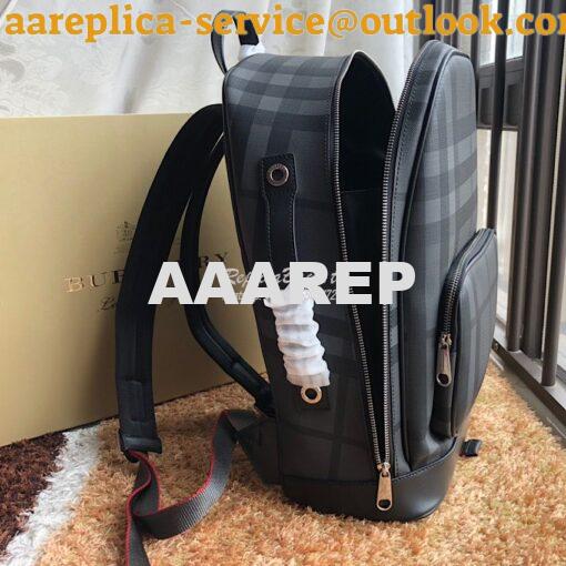 Replica Burberry London Check and Leather Backpack Charcoal/black 6