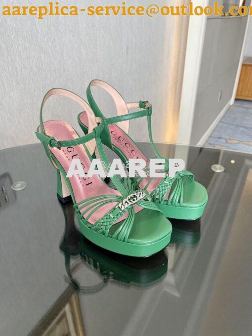 Replica Gucci GG-Chain Leather Sandals 746614 Green 2