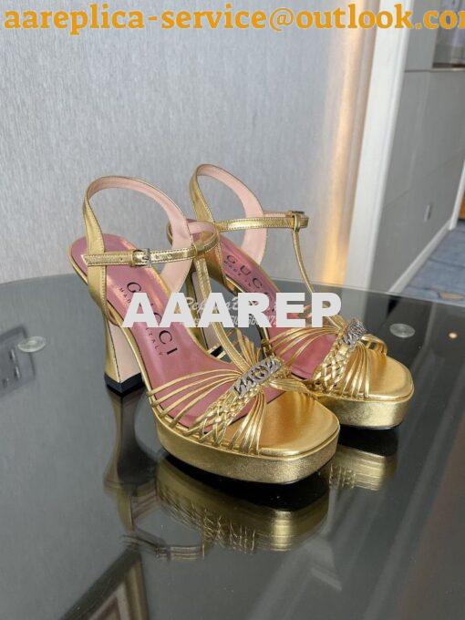 Replica Gucci GG-Chain Metallic-Leather Sandals 746614 Gold