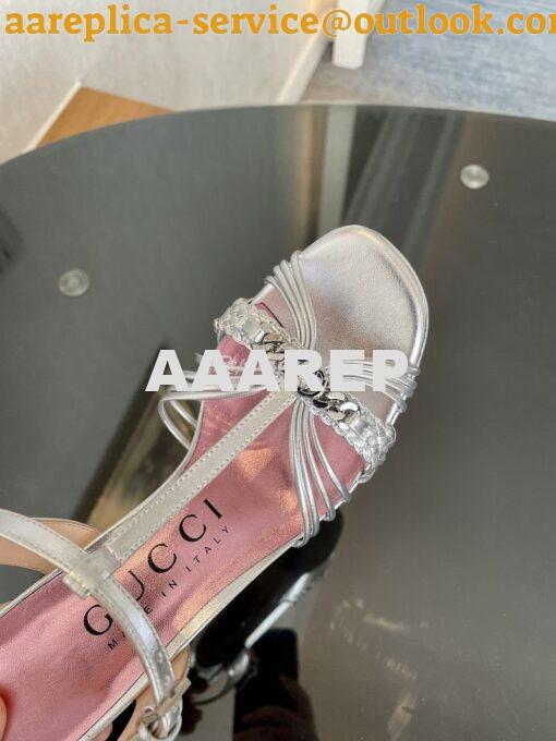 Replica Gucci GG-Chain Metallic-Leather Sandals 746614 Silver 8