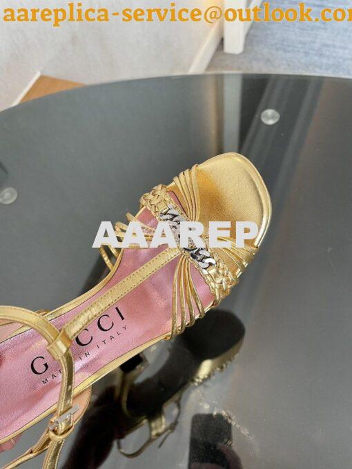 Replica Gucci GG-Chain Metallic-Leather Sandals 746614 Gold 4