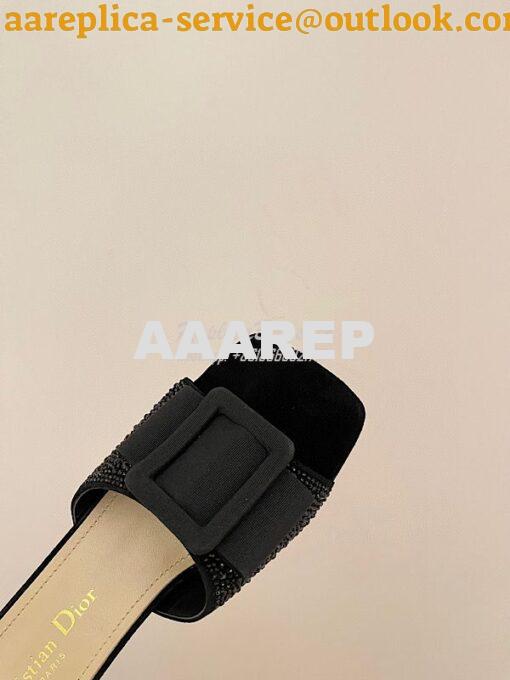 Replica Dior Idylle Heeled Slide Black Suede Covered with Strass and G 8