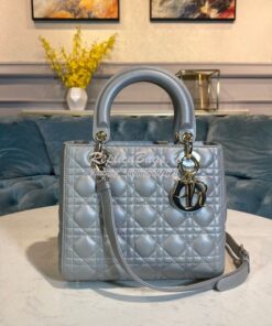 Replica Christian Dior Lady Dior Flap Cover Medium Quilted in Grey Pea