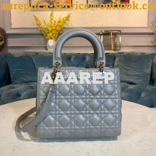 Replica Christian Dior Lady Dior Flap Cover Medium Quilted in Grey Pea 3