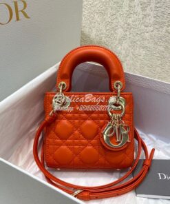 Replica Micro Lady Dior Bag Bright Orange Cannage Lambskin S0856