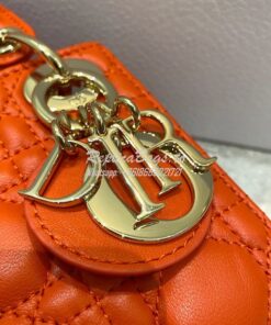 Replica Micro Lady Dior Bag Bright Orange Cannage Lambskin S0856 2