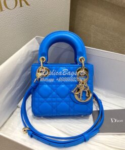 Replica Micro Lady Dior Bag Bright Blue Cannage Lambskin S0856