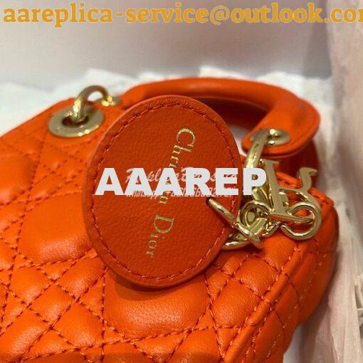 Replica Micro Lady Dior Bag Bright Orange Cannage Lambskin S0856 3