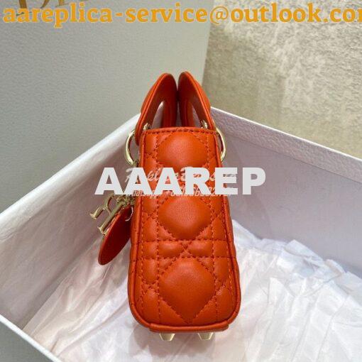 Replica Micro Lady Dior Bag Bright Orange Cannage Lambskin S0856 4