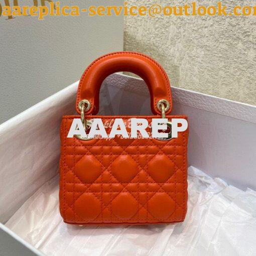 Replica Micro Lady Dior Bag Bright Orange Cannage Lambskin S0856 6
