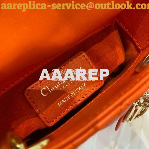 Replica Micro Lady Dior Bag Bright Orange Cannage Lambskin S0856 9