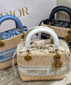 Replica Lady Dior Medium Bag Natural Wicker and Latte Dior Oblique Jac