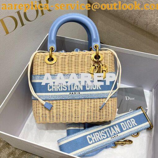 Replica Lady Dior Medium Bag Natural Wicker and Cornflower Blue Dior O