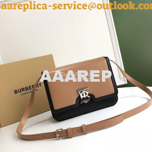 Replica Burberry TB Leather Bag 80103351 Light Camel w Black