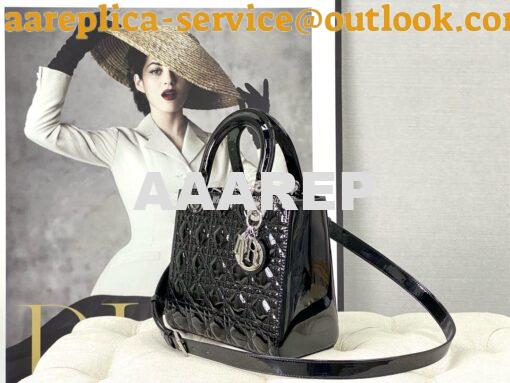 Replica Dior Small Lady Dior Bag Cannage Patent Calfskin M0531 Black w 2