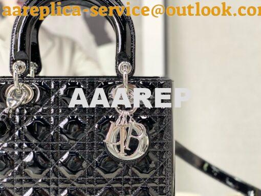 Replica Dior Small Lady Dior Bag Cannage Patent Calfskin M0531 Black w 3