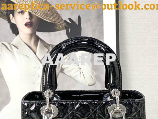 Replica Dior Small Lady Dior Bag Cannage Patent Calfskin M0531 Black w 4