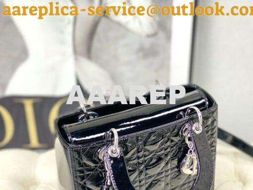 Replica Dior Small Lady Dior Bag Cannage Patent Calfskin M0531 Black w 5