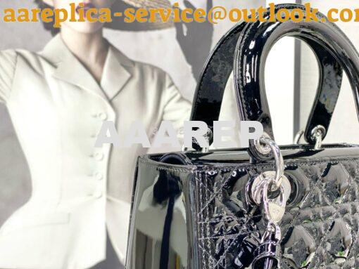 Replica Dior Small Lady Dior Bag Cannage Patent Calfskin M0531 Black w 6
