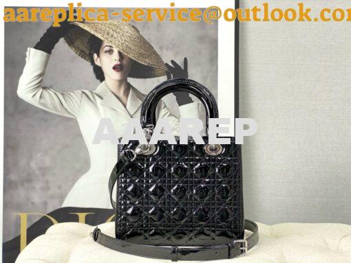 Replica Dior Small Lady Dior Bag Cannage Patent Calfskin M0531 Black w 9