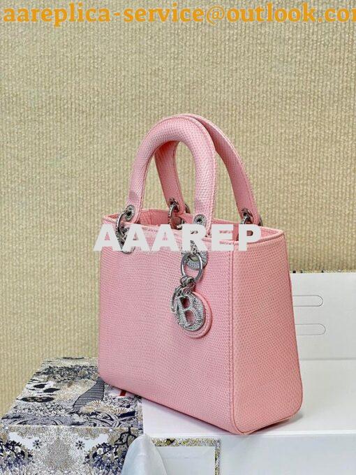 Replica Dior Lizard Leather Small Lady Dior Bag in Rose Sakura with Cr 2