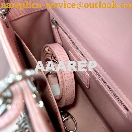 Replica Dior Lizard Leather Small Lady Dior Bag in Rose Sakura with Cr 5
