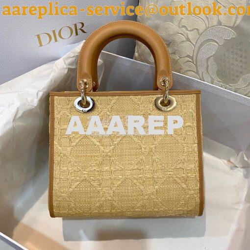 Replica Dior Medium Lady Dior Bag Natural Cannage Raffia M0565 9